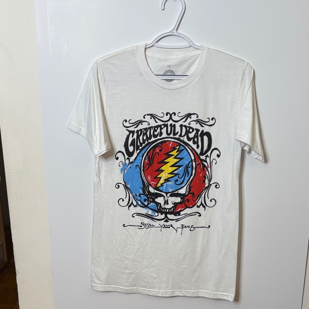 Grateful Dead White Tee with Colorful Skull Design